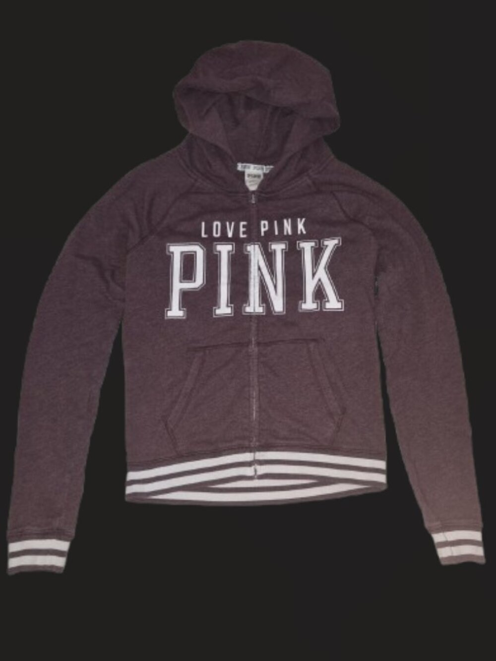 Victoria Secret PINK "Love PINK" Full-Zip Varsity-Style Hoodie Plum/Maroon